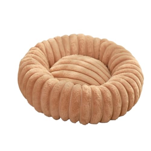 YDYAENIO 40–70 cm rundes Haustierbett for Hunde, superweiche Katzen, langes Plüschhaus, mittelgroß, for den Winter, Warmer Schlaf(Khaki,M 50cm) von YDYAENIO