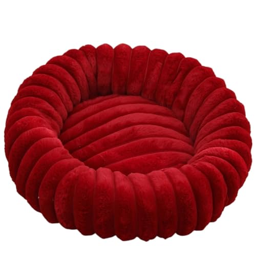 YDYAENIO 40–70 cm rundes Haustierbett for Hunde, superweiche Katzen, langes Plüschhaus, mittelgroß, for den Winter, Warmer Schlaf(Red,M 50cm) von YDYAENIO