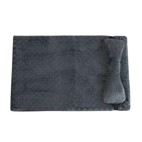 YDYAENIO Bequemes, kurzes Hundebett aus Plüsch, großer Zwinger, elastischer 3D-Schwamm, Katzenbettmatte for mittelgroße Hunde, Sofa, weiches Welpenkissen mit Kissen(Dark Grey,L) von YDYAENIO