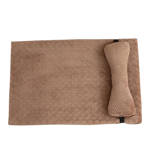 YDYAENIO Bequemes, kurzes Hundebett aus Plüsch, großer Zwinger, elastischer 3D-Schwamm, Katzenbettmatte for mittelgroße Hunde, Sofa, weiches Welpenkissen mit Kissen(Khaki,S) von YDYAENIO