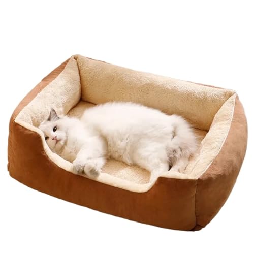 YDYAENIO Gemütliches Katzenbett for Kätzchen, weiches Plüsch-Haustierkissen, warmes Hundehaus, luxuriöser Korb, Lebensraum for drinnen und draußen, süßes Zubehör(Brown,60x45cm) von YDYAENIO