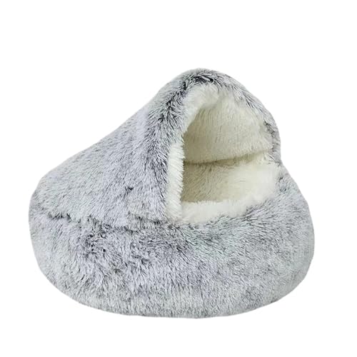 YDYAENIO Herbst und Winter weiches Plüsch Haustier Bett warm kalt Tröster Nest Shell Katze halbgeschlossen(Grey Plush,40x40cm) von YDYAENIO