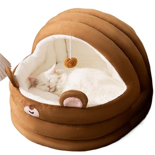 YDYAENIO Hundesofabett Winter Warm Schöne Umarmung Bär Plüschnest for Kleine Mittelgroße Hunde Katze Weiche Kissen Innenmatten(Brown,L) von YDYAENIO