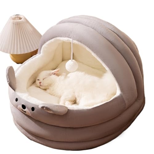 YDYAENIO Hundesofabett Winter Warm Schöne Umarmung Bär Plüschnest for Kleine Mittelgroße Hunde Katze Weiche Kissen Innenmatten(Grey,L) von YDYAENIO