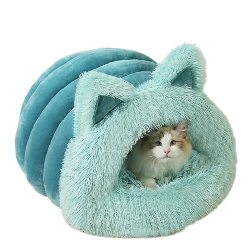 YDYAENIO Plüsch-Katzenohren, großes Halsband, Haustiernestbett for Hauskatzen, verdicktes Haus, Herbst- und Wintersaison(Light Blue,L) von YDYAENIO