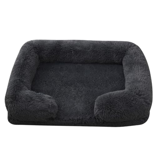 YDYAENIO Quadratisches Hundebett, Plüsch, for den Winter, verdickte Unterlage, Haus for Hunde, Katzen, Sofa, Flyffy, Schlafmatte, abnehmbar(Dark Grey,M 60X45CM) von YDYAENIO
