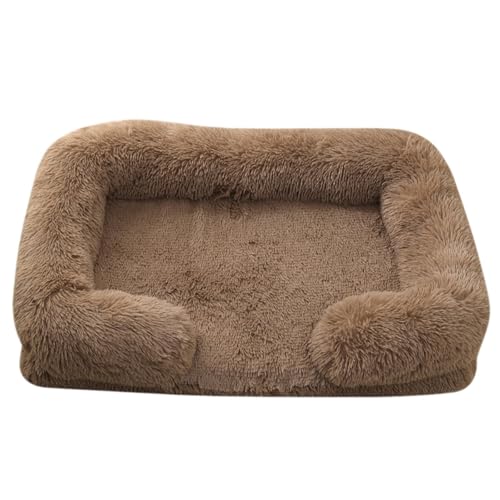 YDYAENIO Quadratisches Hundebett, Plüsch, for den Winter, verdickte Unterlage, Haus for Hunde, Katzen, Sofa, Flyffy, Schlafmatte, abnehmbar(Khaki,L 80X55CM) von YDYAENIO