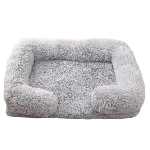 YDYAENIO Quadratisches Hundebett, Plüsch, for den Winter, verdickte Unterlage, Haus for Hunde, Katzen, Sofa, Flyffy, Schlafmatte, abnehmbar(Light Grey,L 80X55CM) von YDYAENIO