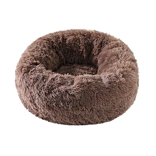 YDYAENIO Rundes Katzenbett, Hundehütte, rutschfest, for den Winter, warm, for langes, weiches Plüschkissen for Welpen(Brown,70cm) von YDYAENIO