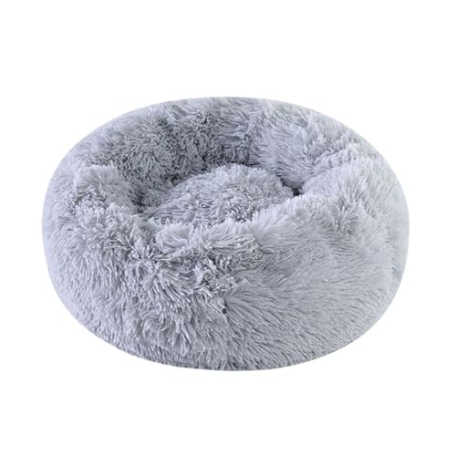 YDYAENIO Rundes Katzenbett, Hundehütte, rutschfest, for den Winter, warm, for langes, weiches Plüschkissen for Welpen(Gray,90cm) von YDYAENIO
