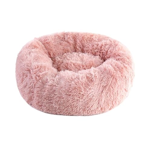 YDYAENIO Rundes Katzenbett, Hundehütte, rutschfest, for den Winter, warm, for langes, weiches Plüschkissen for Welpen(Pink,90cm) von YDYAENIO
