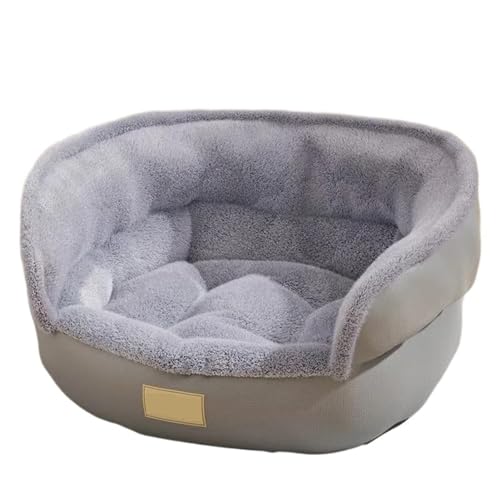 YDYAENIO Rundes Plüsch-Hunde-/Katzenbett-Sofa, klein, Anti-Angst-Kuscheltier, Haustiernester for kleine/mittlere/große(Grey,M 50X40CM) von YDYAENIO
