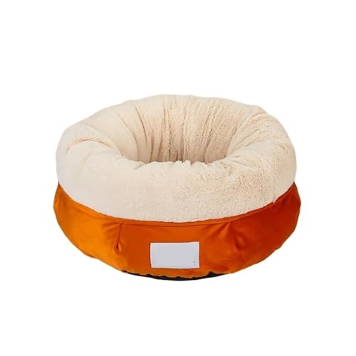 YDYAENIO Samtplüsch-Katzenbettkorb, Nisthaus, Schlafsack, Zwinger, Winter, warme Betten, Kissen for kleine Hunde(Orange,M 60cm) von YDYAENIO
