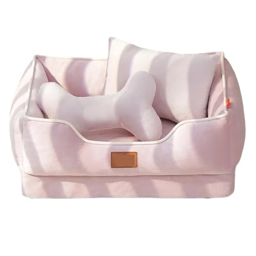 YDYAENIO Vier Jahreszeiten Universal Katzen-Hundebett Superweiche Stoffschlafmatten Abnehmbares Bodendesign Haustiermatte Sofazubehör(Pink Bone Pillow,S 45x35x18cm) von YDYAENIO