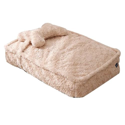 YDYAENIO Waschbares Hundebett, Dickes, warmes Plüschkissen for Katzen und Hunde, Abnehmbarer Bezug, erhöhter Rand, rutschfeste Unterseite(Beige,M) von YDYAENIO