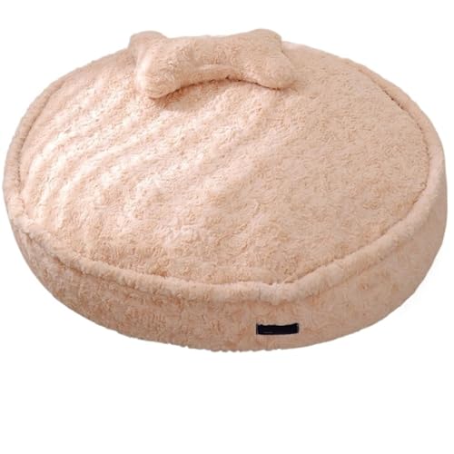 YDYAENIO Waschbares Hundebett, Dickes, warmes Plüschkissen for Katzen und Hunde, Abnehmbarer Bezug, erhöhter Rand, rutschfeste Unterseite(Beige Round,M) von YDYAENIO