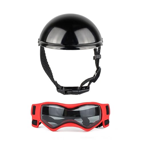 Hundesonnenbrille, Haustierhelm, Set mit Schutzbrille, Staub, Wind, UV-Schutz, Hundebrille, Hundehelm und Schutzbrille, Motorradhelm von YEAG