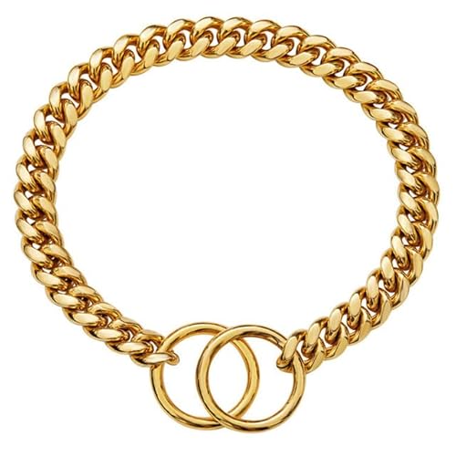 Hundehalsband, Schwarz / Gold, 10 mm, kubanische Glieder, Hundehalsband, Edelstahl, Metall, Rutschkette, Halsband für Hunde, strapazierfähig und kaufest Hundehalsband, Schwarz / Gold, 10 mm, kubanische Glieder, Hundehalsband, Edelstahl, Metall, Rutschkette, Halsband für Hunde, strapazierfähig und kaufest von YEAG
