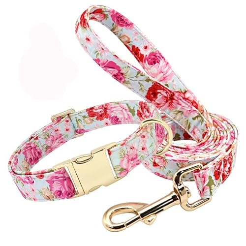 Nylon-Hundehalsband, Leine, Set mit Blumenmuster, für kleine, mittelgroße und große Hunde von YEAG