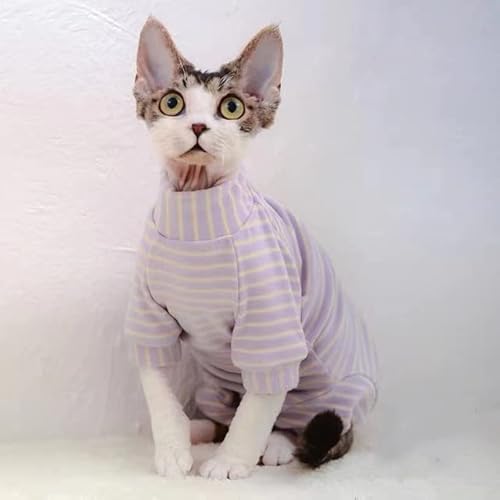 Sphynx Katzenkleidung Dicker Kätzchen Overall für Sphinx Katzen Gestreifte Hoodies Warm Kostüm DevonRex Shirt Frühling Herbst Winter von YEAG