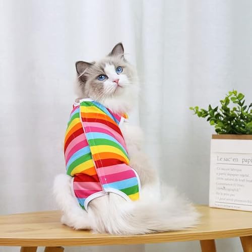 Weicher Katzen-Genesungsanzug, Kleidung nach Operationen, bezaubernd, regenbogenfarben, gestreift, Litchi-Haustier, physiologische Bekleidung für Welpen, kleine Hunde, Katzen von YEAG