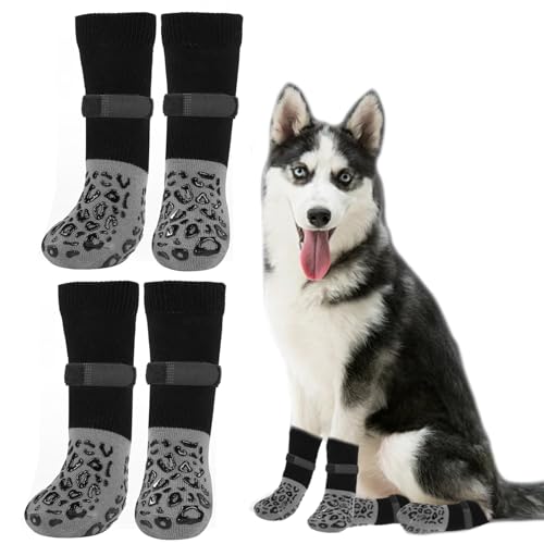 YEAMLTE Hundeschuhe, 2 Pairs Doppelseitige Anti Rutsch Socken Hund, Hunde Schuhe mit Verstellbarem Klettverschluss, Verhindert Lecken, für Hundeschuhe Pfotenschutz Outdoor (XL) von YEAMLTE