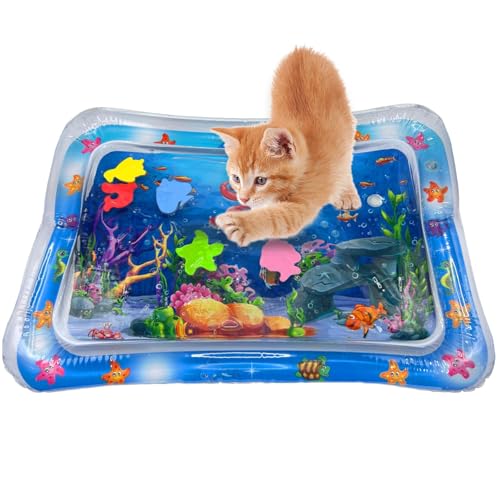 YEAMLTE Wassermatte Katze, Wasserspielmatte Katze, Katzenspielzeug Wassermatte, Katzen Spielmatte, Sommer Wassersensorische Spielmatte, Interaktives Spielzeug für Katzen und Hunde (A) von YEAMLTE