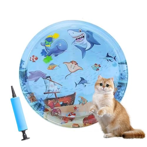 YEAMLTE Wassermatte Katze, Wasserspielmatte Katze, Katzenspielzeug Wassermatte, Katzen Spielmatte, Sommer Wassersensorische Spielmatte, Interaktives Spielzeug für Katzen und Hunde (B) von YEAMLTE