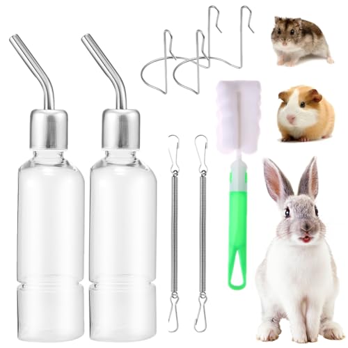 2 Stück Hasen Trinkflasche Winterfest für Meerschweinchen, Kaninchen Mit Halterung, Hamster Nagertränke Klein Haustiere (Transparent, 180ml*2) von YEAPEAK