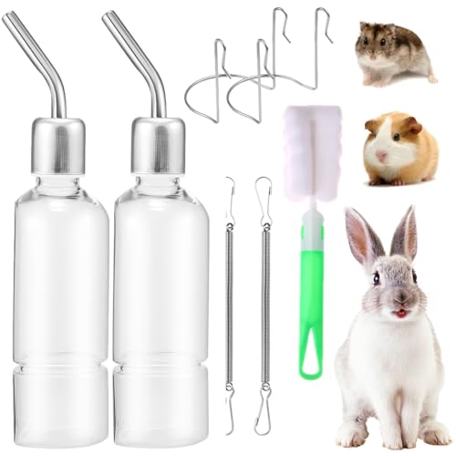 2 Pcs Hasen Trinkflasche Winterfest Trinkflasche Meerschweinchen Trinkflasche Kaninchen Mit Halterung Kaninchen Trinkflasche Hamster Trinkflasche Nagertränke Klein Haustiere (transparent, 350ml*2) von YEAPEAK