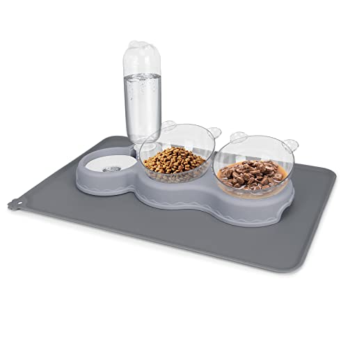 Dreifache Katzennäpfe für Futter und Wasser, YECERCAN Kunststoff Erhöhte Katzenfutterschalen mit automatischer Wasserflasche & wasserdichter Matte für Katze/kleine Hunde, 3-in-1-Futterspender für Dreifache Katzennäpfe für Futter und Wasser, YECERCAN Kunststoff Erhöhte Katzenfutterschalen mit automatischer Wasserflasche & wasserdichter Matte für Katze/kleine Hunde, 3-in-1-Futterspender für von YECERCAN