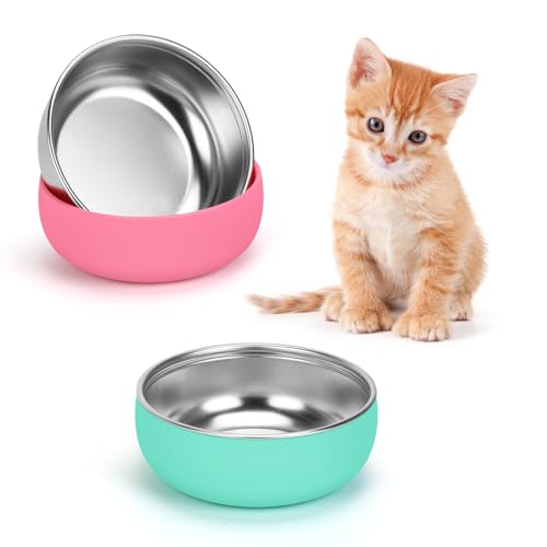 YECERCAN Edelstahl-Katzennäpfe, 2-in-1-Katzennapf für Futter und Wasser, mit abnehmbarer, bunter Silikon-Anti-Rutsch-Unterseite, 12,7 cm breit, dick und robust, Metall-Haustiernäpfe für Kätzchen YECERCAN Edelstahl-Katzennäpfe, 2-in-1-Katzennapf für Futter und Wasser, mit abnehmbarer, bunter Silikon-Anti-Rutsch-Unterseite, 12,7 cm breit, dick und robust, Metall-Haustiernäpfe für Kätzchen von YECERCAN
