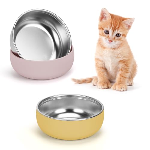 YECERCAN Futternapf für Kätzchen, Edelstahl, Katzenfutter- und Wassernapf, Set mit rutschfester Silikonunterseite, 12,7 cm breit, dick und robust, Metall-Haustiernäpfe für Hauskatzen, 2 Stück YECERCAN Futternapf für Kätzchen, Edelstahl, Katzenfutter- und Wassernapf, Set mit rutschfester Silikonunterseite, 12,7 cm breit, dick und robust, Metall-Haustiernäpfe für Hauskatzen, 2 Stück von YECERCAN