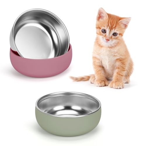 YECERCAN Katzennäpfe aus Edelstahl, Futter- und Wassernapf, Set mit rutschfester Silikonunterseite, 12,7 cm breit, dick und robust, Metallnapf für Kätzchen, Katzen und Welpen, 2 Stück von YECERCAN