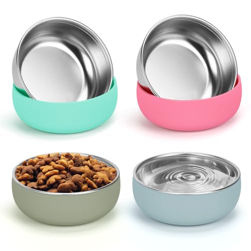 YECERCAN Katzennäpfe aus Edelstahl, Katzennäpfe mit Gummi-Unterseite, 12,7 cm breit und flach, Katzenfutter, Schnurrhaarfreundlich, strapazierfähig und rutschfest, kleine Futternäpfe für Indoor-Katzen von YECERCAN