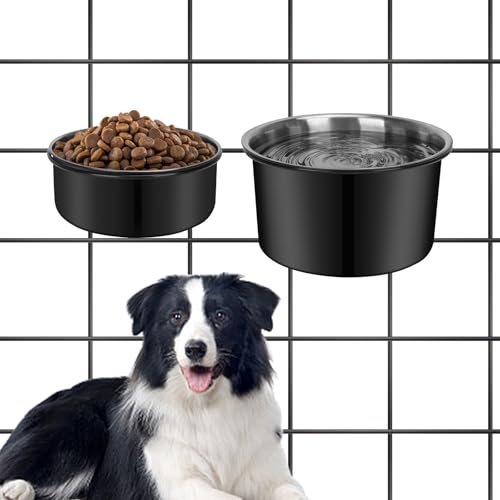 YECERCAN Wassernapf für Hunde, kein Verschütten, stabiler Edelstahl-Hundenapf, 2 Stück, mit Hundenapfhalter, zum Aufhängen an Haustierkäfigen, Hundehütte, abnehmbares Metall-Futter-/Wassernapf-Set für YECERCAN Wassernapf für Hunde, kein Verschütten, stabiler Edelstahl-Hundenapf, 2 Stück, mit Hundenapfhalter, zum Aufhängen an Haustierkäfigen, Hundehütte, abnehmbares Metall-Futter-/Wassernapf-Set für von YECERCAN