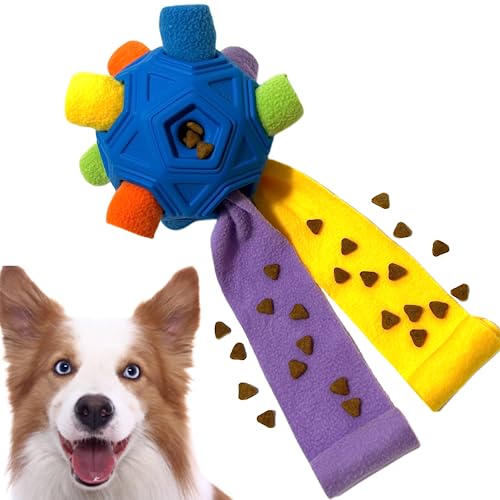 YEENER Upgrade Schnüffelball für Hunde Hundespielzeug Unzerbrechlich Ball Interaktives Spielzeug Snuffle Toys Haustier Puzzle Ball Toy für Kleine Mitte Groß Hunde (Blauer Regenbogen, Orbicular-15CM) von YEENER