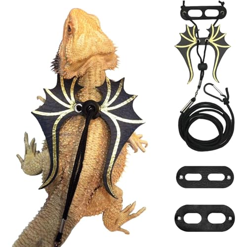 Bartdrachen-Leinen- und Geschirr-Set, 3 Größen, verstellbar, Dinosaurier-Flügel-Eidechse, Geschirr für Bartagamen, Eidechsen, Reptilien von YEHOOM