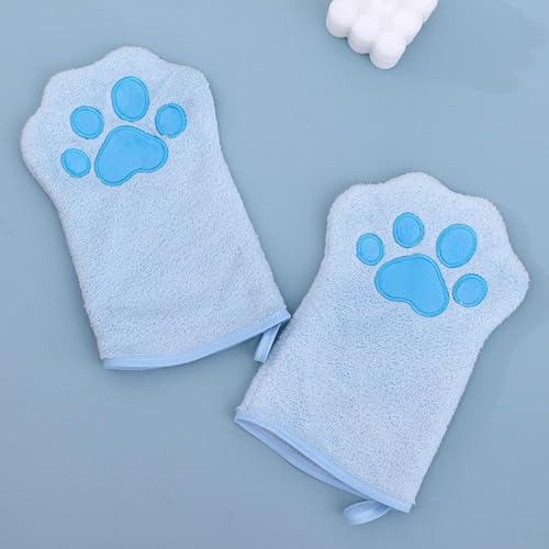 Handschuh für Hunde und Katzen, Haustierpflege, saugfähige Mikrofaser, schnell trocknend, Welpenbadetuch für kleine, mittelgroße Haustiere (Blau, 2 Stück) von YEHOOM