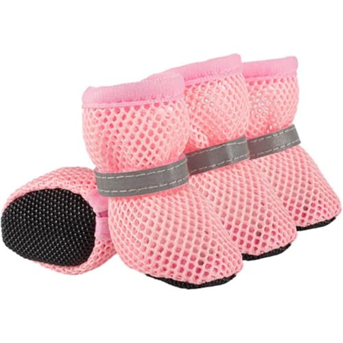 Hundeschuhe für kleine Hunde, Haustierschuhe, atmungsaktive Netzstiefel, heißer Gehweg-Sommer-Welpenstiefel, Schutz für mittelgroße Hunde (Rosa, M) von YEHOOM