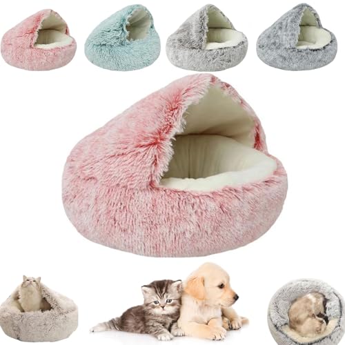 Kleines Hundebett, Katzenbetten für Innenkatzen, waschbar, Katzenbett, rund, Plüsch, flauschig, mit Kapuze, beruhigendes Katzenbett für kleine, mittelgroße Haustiere (Rosa, kurzer Samt, 40 x 40 cm) Kleines Hundebett, Katzenbetten für Innenkatzen, waschbar, Katzenbett, rund, Plüsch, flauschig, mit Kapuze, beruhigendes Katzenbett für kleine, mittelgroße Haustiere (Rosa, kurzer Samt, 40 x 40 cm) von YEHOOM