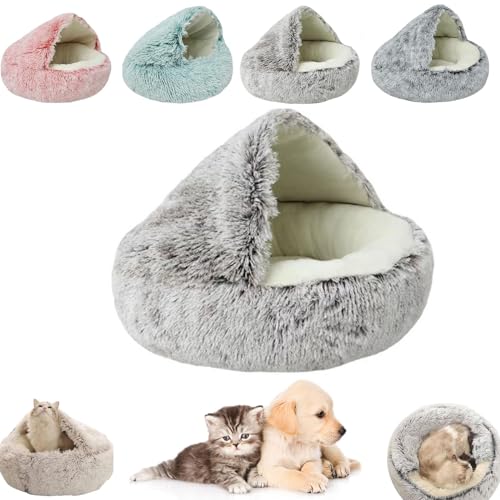 Kleines Hundebett, Katzenbetten für Innenkatzen, waschbar, Katzenbett, rund, Plüsch, flauschig, mit Kapuze, beruhigendes Katzenbett für kleine, mittelgroße Haustiere (brauner kurzer Samt, 40 x 40 cm) Kleines Hundebett, Katzenbetten für Innenkatzen, waschbar, Katzenbett, rund, Plüsch, flauschig, mit Kapuze, beruhigendes Katzenbett für kleine, mittelgroße Haustiere (brauner kurzer Samt, 40 x 40 cm) von YEHOOM