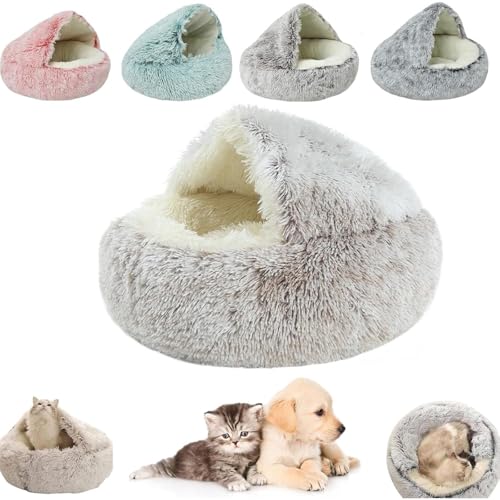 Kleines Hundebett, Katzenbetten für Innenkatzen, waschbar, Katzenbett, rund, Plüsch, flauschig, mit Kapuze, beruhigendes Katzenbett für kleine, mittelgroße Haustiere (brauner langer Samt, 40 x 40 cm) Kleines Hundebett, Katzenbetten für Innenkatzen, waschbar, Katzenbett, rund, Plüsch, flauschig, mit Kapuze, beruhigendes Katzenbett für kleine, mittelgroße Haustiere (brauner langer Samt, 40 x 40 cm) von YEHOOM