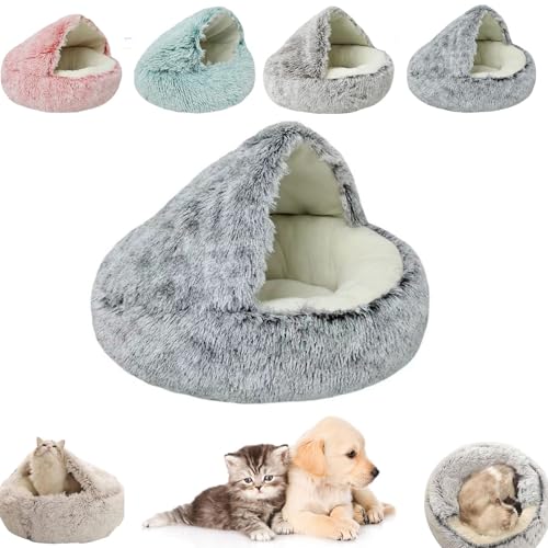 Kleines Hundebett, Katzenbetten für Innenkatzen, waschbar, Katzenbett, rund, Plüsch, flauschig, mit Kapuze, beruhigendes Katzenbett für kleine, mittelgroße Haustiere (grauer, kurzer Samt, 40 x 40 cm) Kleines Hundebett, Katzenbetten für Innenkatzen, waschbar, Katzenbett, rund, Plüsch, flauschig, mit Kapuze, beruhigendes Katzenbett für kleine, mittelgroße Haustiere (grauer, kurzer Samt, 40 x 40 cm) von YEHOOM