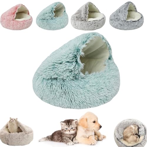 Kleines Hundebett, Katzenbetten für Innenkatzen, waschbar, Katzenbett, rund, Plüsch, flauschig, mit Kapuze, beruhigendes Katzenbett für kleine, mittelgroße Haustiere (grüner kurzer Samt, 60 x 60 cm) Kleines Hundebett, Katzenbetten für Innenkatzen, waschbar, Katzenbett, rund, Plüsch, flauschig, mit Kapuze, beruhigendes Katzenbett für kleine, mittelgroße Haustiere (grüner kurzer Samt, 60 x 60 cm) von YEHOOM