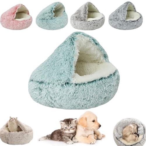 Kleines Hundebett, Katzenbetten für Innenkatzen, waschbar, Katzenbett, rund, Plüsch, flauschig, mit Kapuze, beruhigendes Katzenbett für kleine, mittelgroße Haustiere (grüner langer Samt, 60 x 60 cm) Kleines Hundebett, Katzenbetten für Innenkatzen, waschbar, Katzenbett, rund, Plüsch, flauschig, mit Kapuze, beruhigendes Katzenbett für kleine, mittelgroße Haustiere (grüner langer Samt, 60 x 60 cm) von YEHOOM