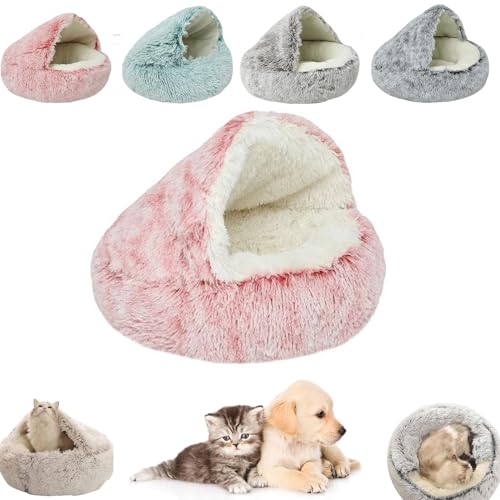 Kleines Hundebett, Katzenbetten für Innenkatzen, waschbar, Katzenbett, rund, Plüsch, flauschig, mit Kapuze, beruhigendes Katzenbett für kleine, mittelgroße Haustiere (rosa langer Samt, 40 x 40 cm) Kleines Hundebett, Katzenbetten für Innenkatzen, waschbar, Katzenbett, rund, Plüsch, flauschig, mit Kapuze, beruhigendes Katzenbett für kleine, mittelgroße Haustiere (rosa langer Samt, 40 x 40 cm) von YEHOOM