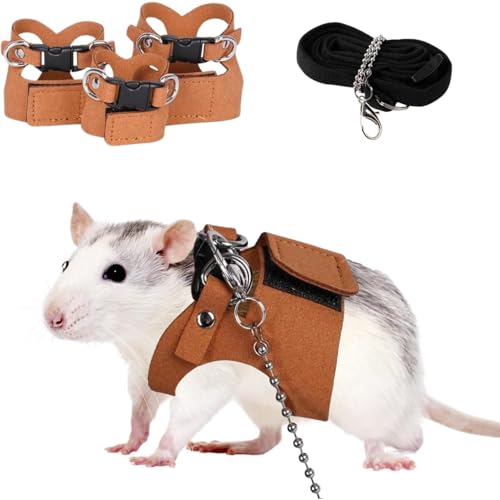 Rattengeschirr und Leine, verstellbar, weiches Leder, Kleintiergeschirr, Leine, Zugseil, Anti-Biss-Kette, Training, Spazierengehen, Weste, Zubehör für Meerschweinchen, Reptilien, 3 Stück Rattengeschirr und Leine, verstellbar, weiches Leder, Kleintiergeschirr, Leine, Zugseil, Anti-Biss-Kette, Training, Spazierengehen, Weste, Zubehör für Meerschweinchen, Reptilien, 3 Stück von YEHOOM
