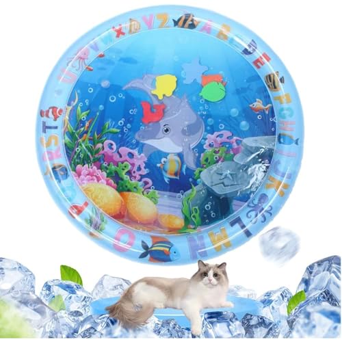 YEHOOM 2025 Neue verdickte Haustier-Kühlwassermatte, Ozean-Thema, rund, sensorisch, rutschfest, komfortabel, aufblasbare Wassermatte für Indoor-Katzen (#A1) von YEHOOM