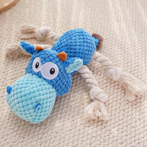 YEHOOM Langlebiges Hundespielzeug für kleine Rassen, Kauspielzeug/unzerstörbar, robust, quietschend, Kauspielzeug für Welpen, zum Zahnen, sanftes beruhigendes Kissen (blaues Nilpferd) von YEHOOM